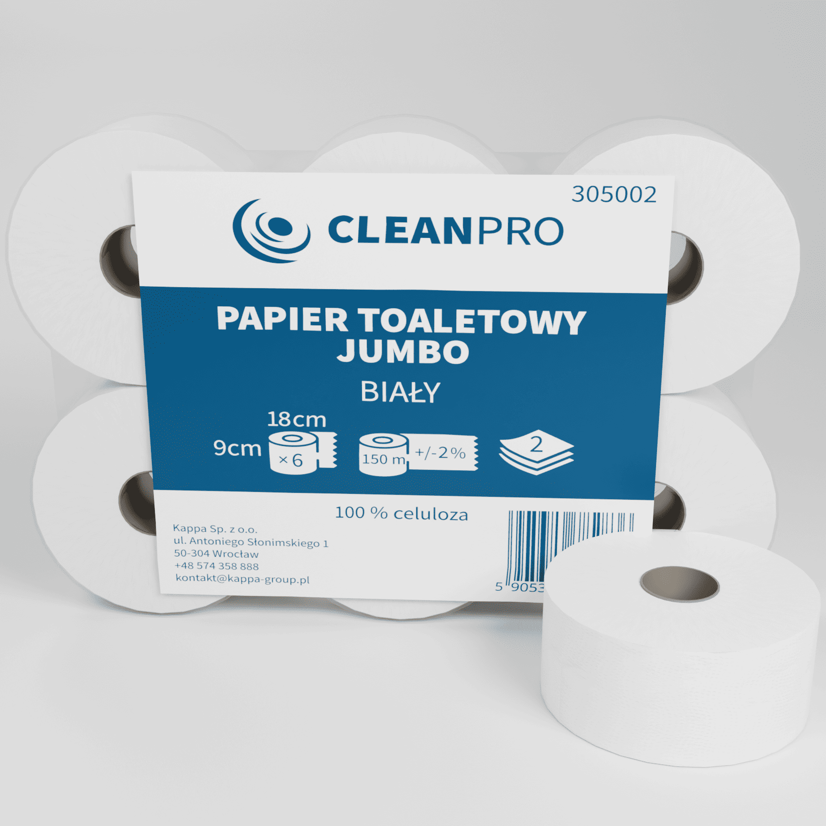 Papier toaletowy w roli Jumbo CleanPRO, 2w, celuloza, biały, 6x150m