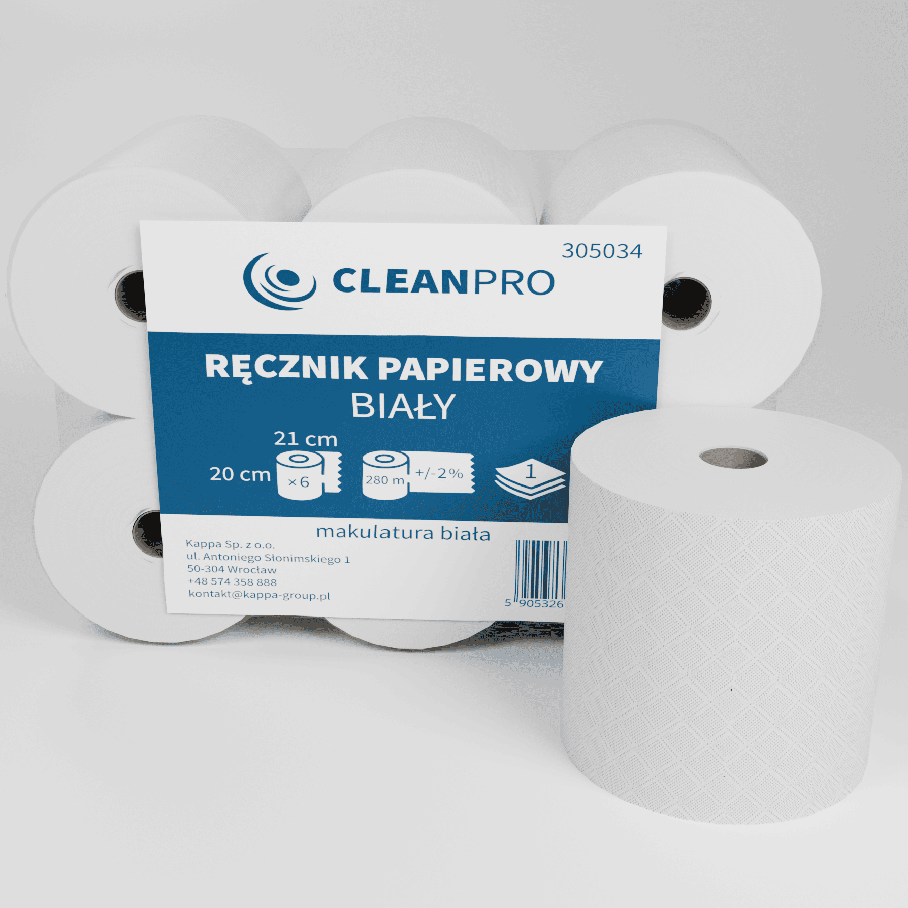 Ręcznik w roli CleanPRO, 1w, makulatura, biały, 6x280m