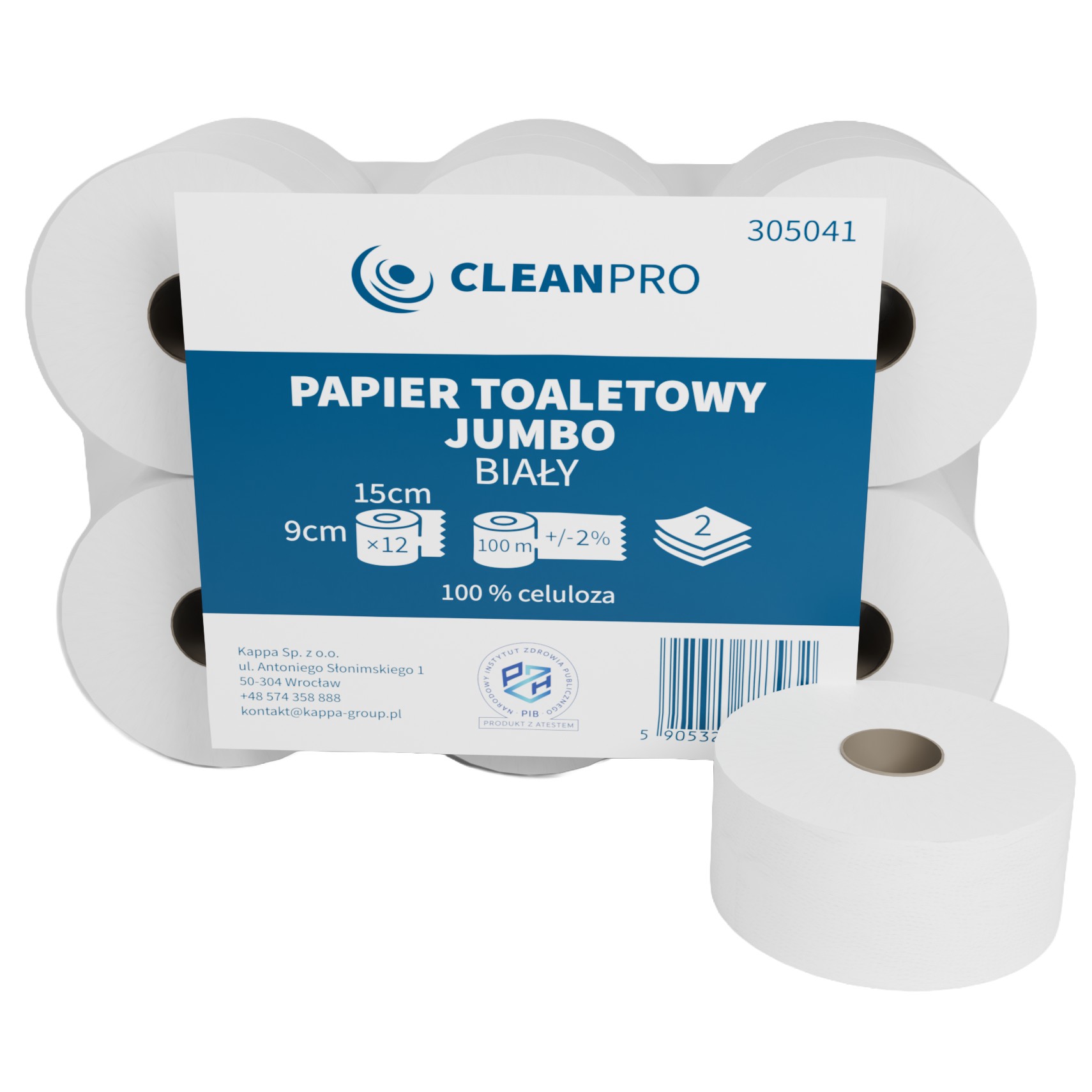 Papier toaletowy w roli Jumbo CleanPRO, 2w, celuloza, biały, 12x100m