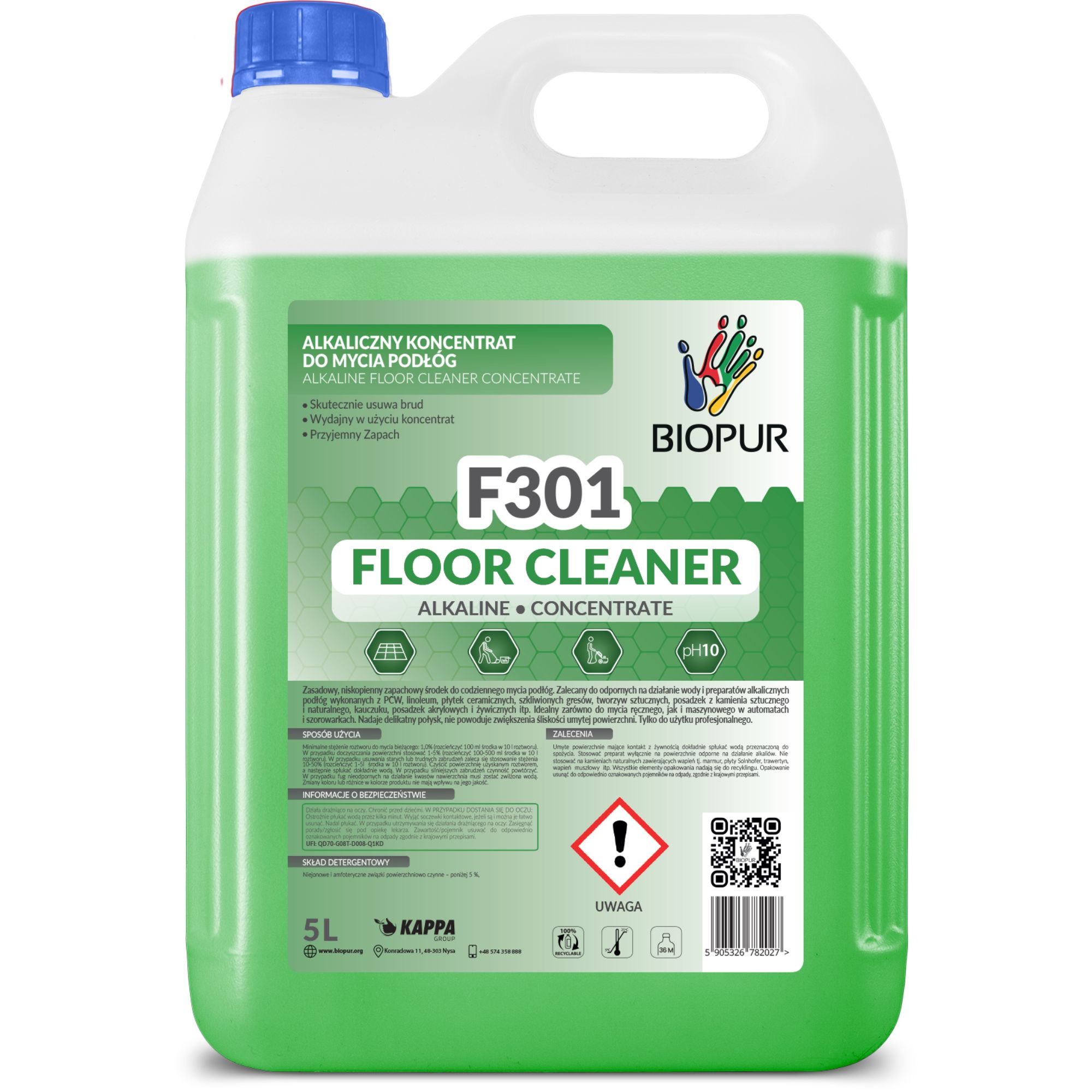 Alkaliczny koncentrat do mycia podłóg Biopur F301, 5l