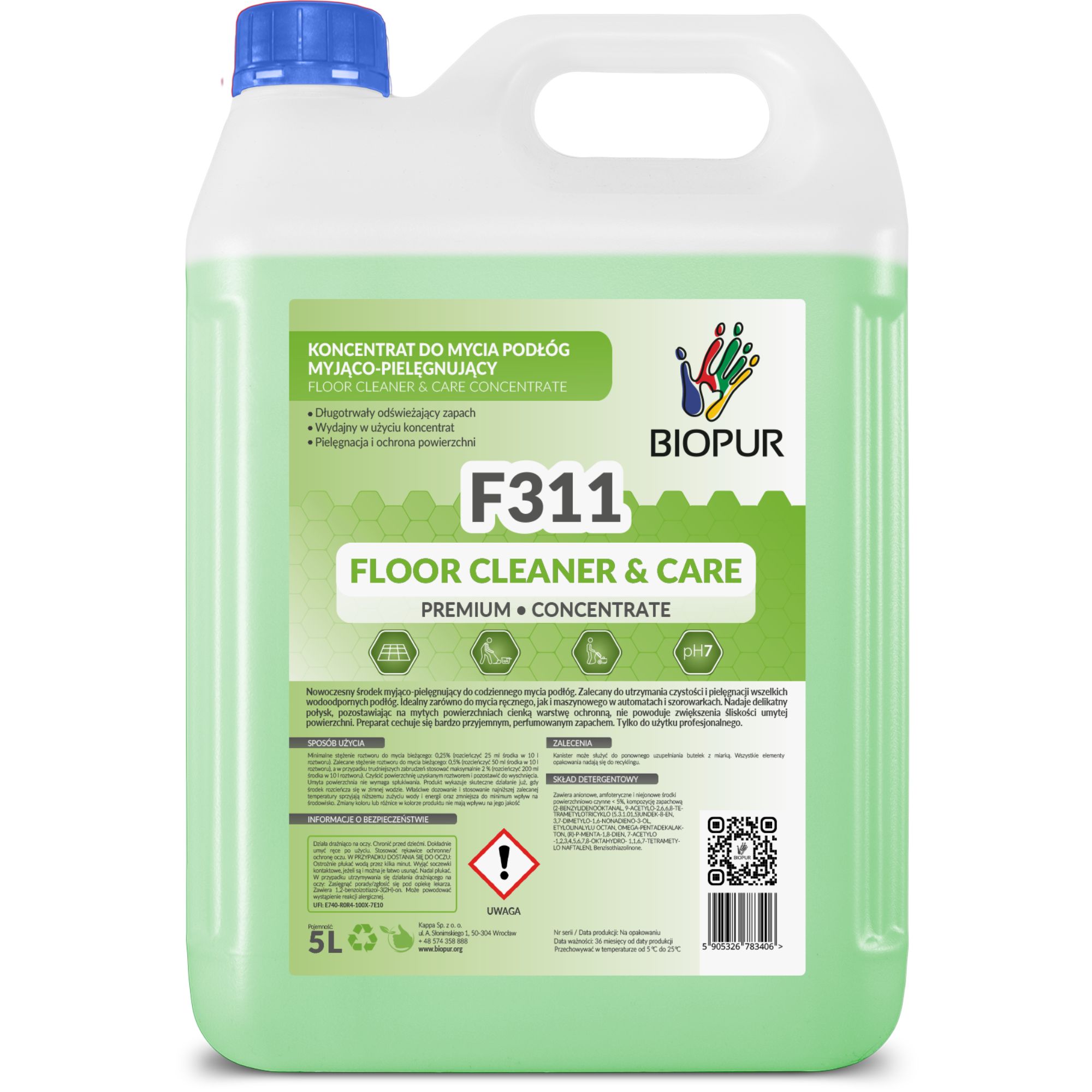 Środek myjąco-pielęgnujący do codziennego mycia podłóg Biopur F311, 5l
