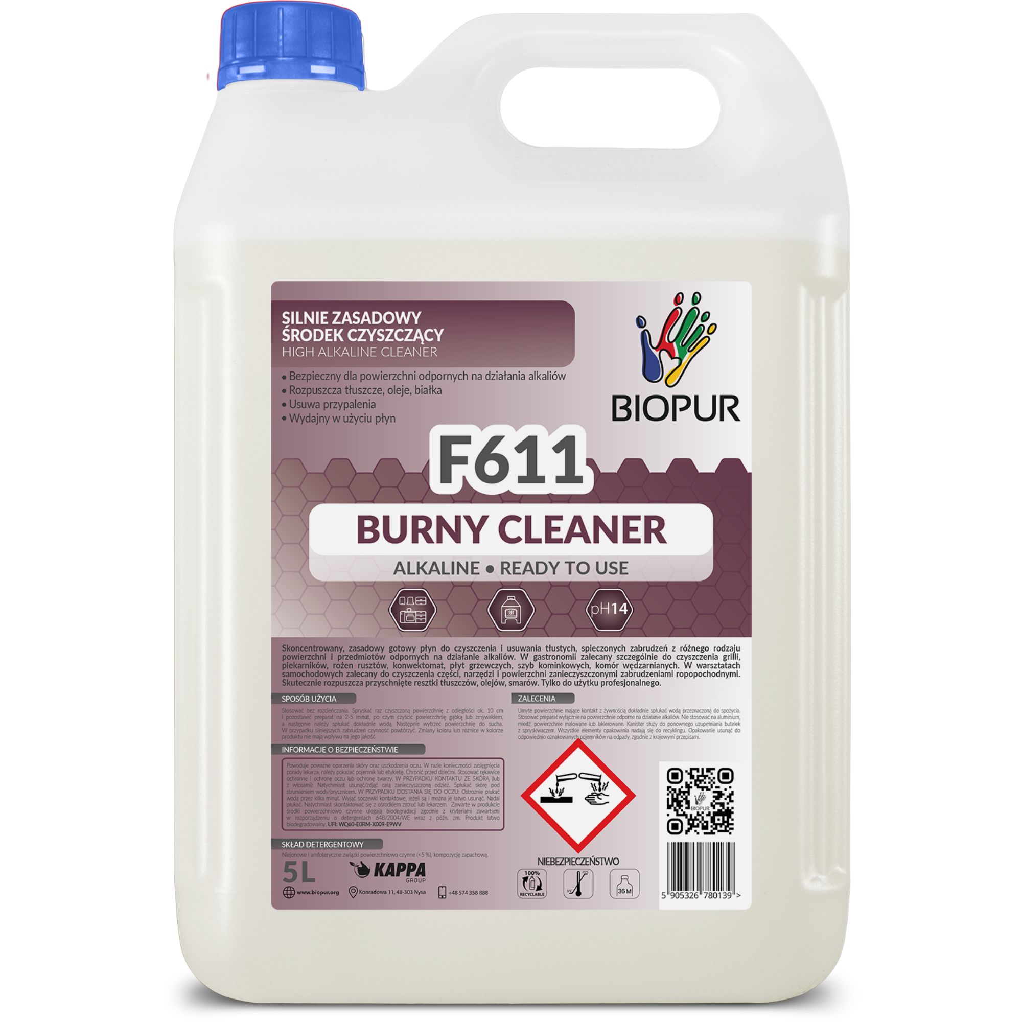Silnie zasadowy środek czyszczący i odtłuszczający Biopur F611, 5l