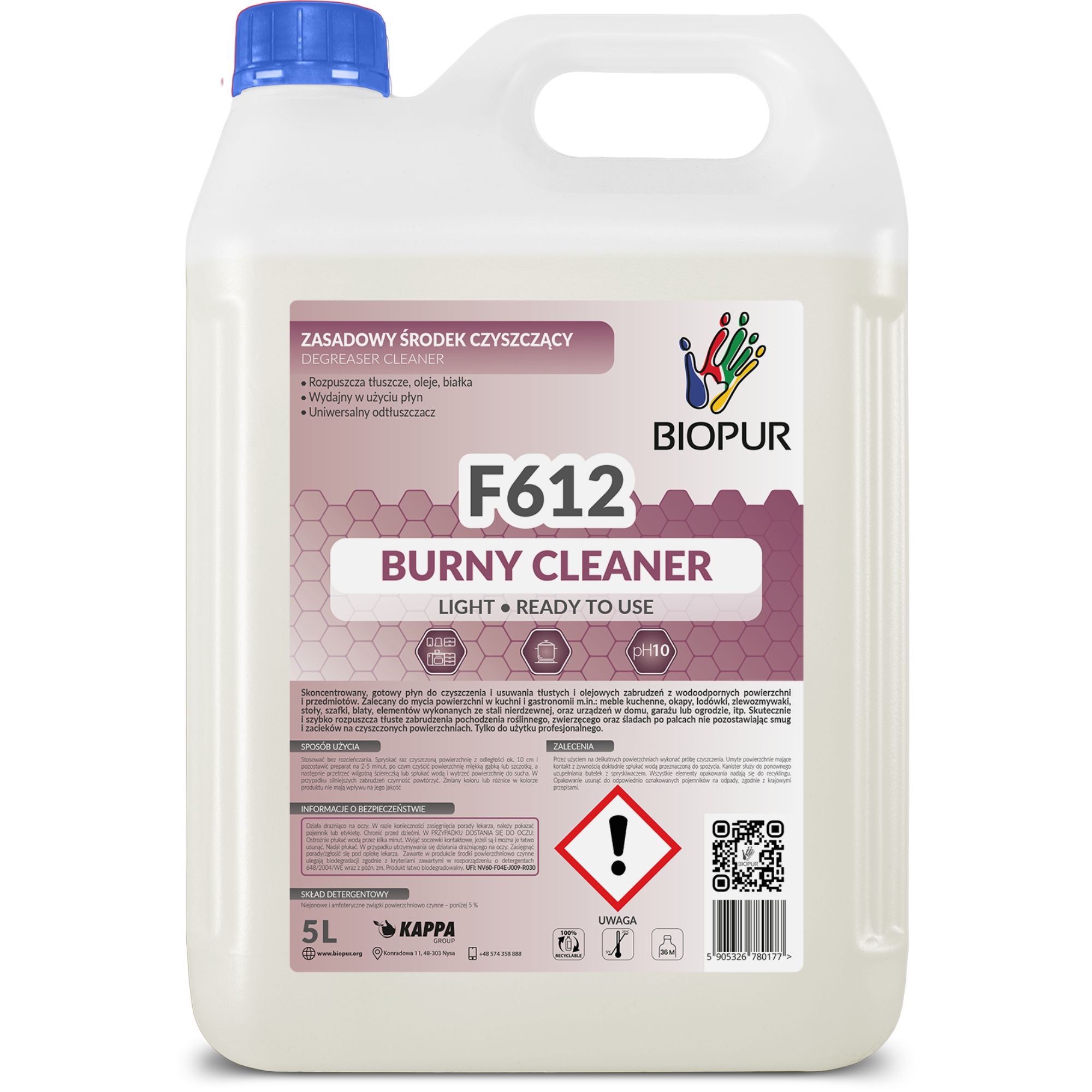 Zasadowy środek czyszczący i odtłuszczający Biopur F612, 5l