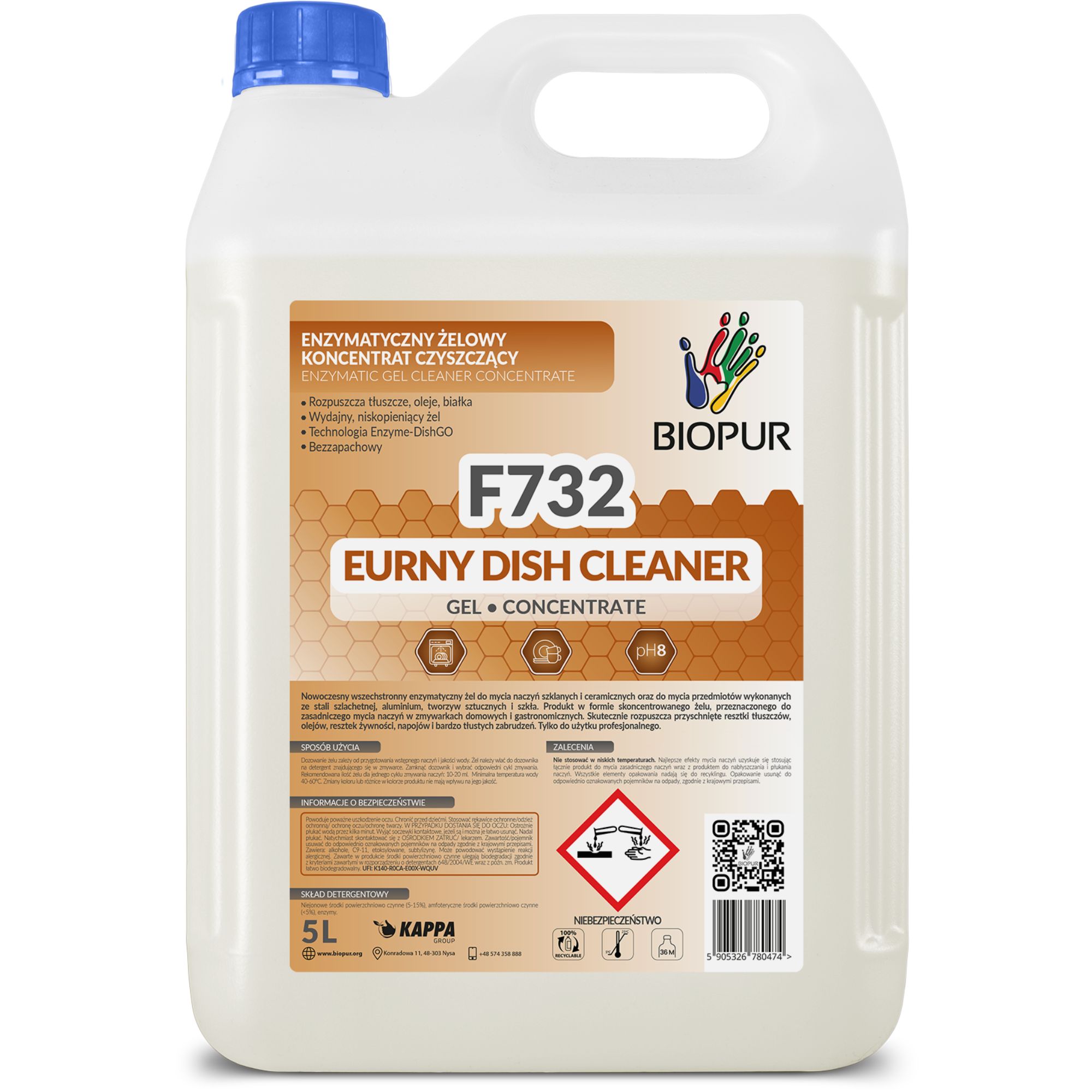 Enzymatyczny żel do mycia naczyń Biopur F732, 5l