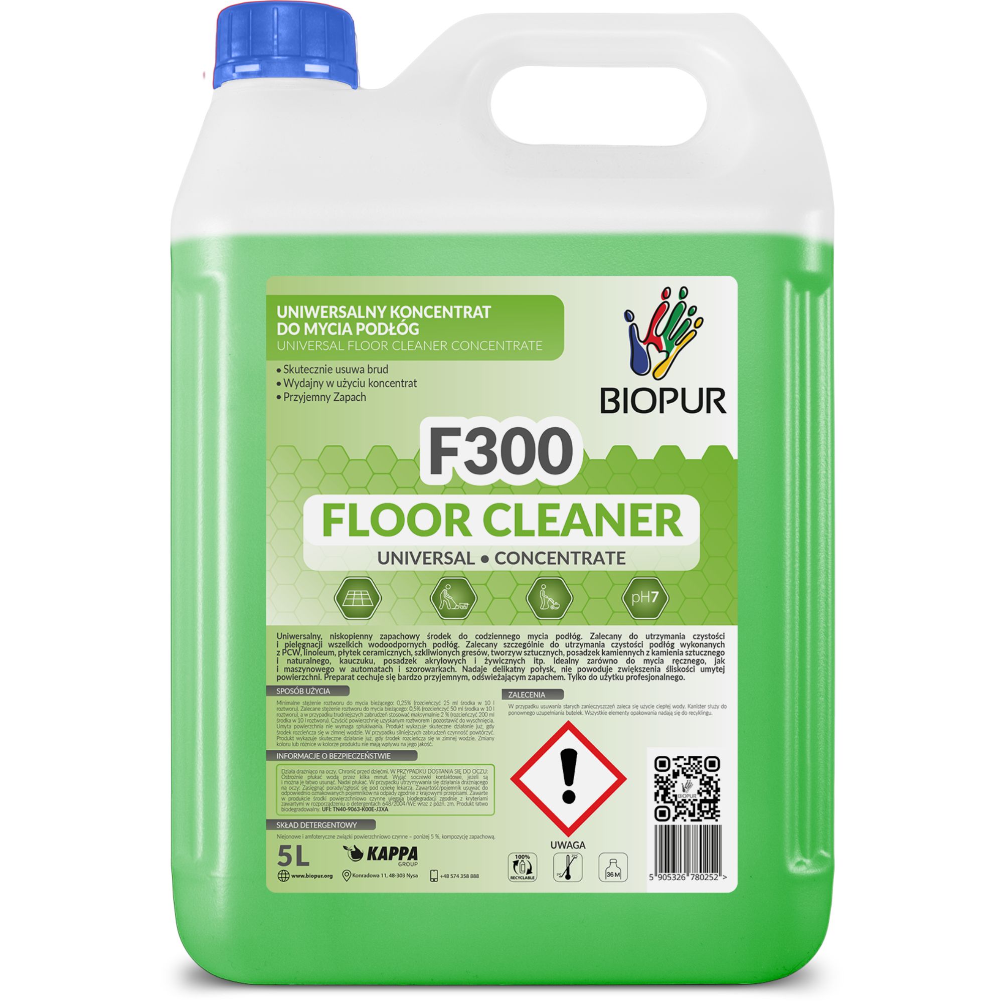 Uniwersalny, neutralny koncentrat do mycia podłóg Biopur F300, 5l
