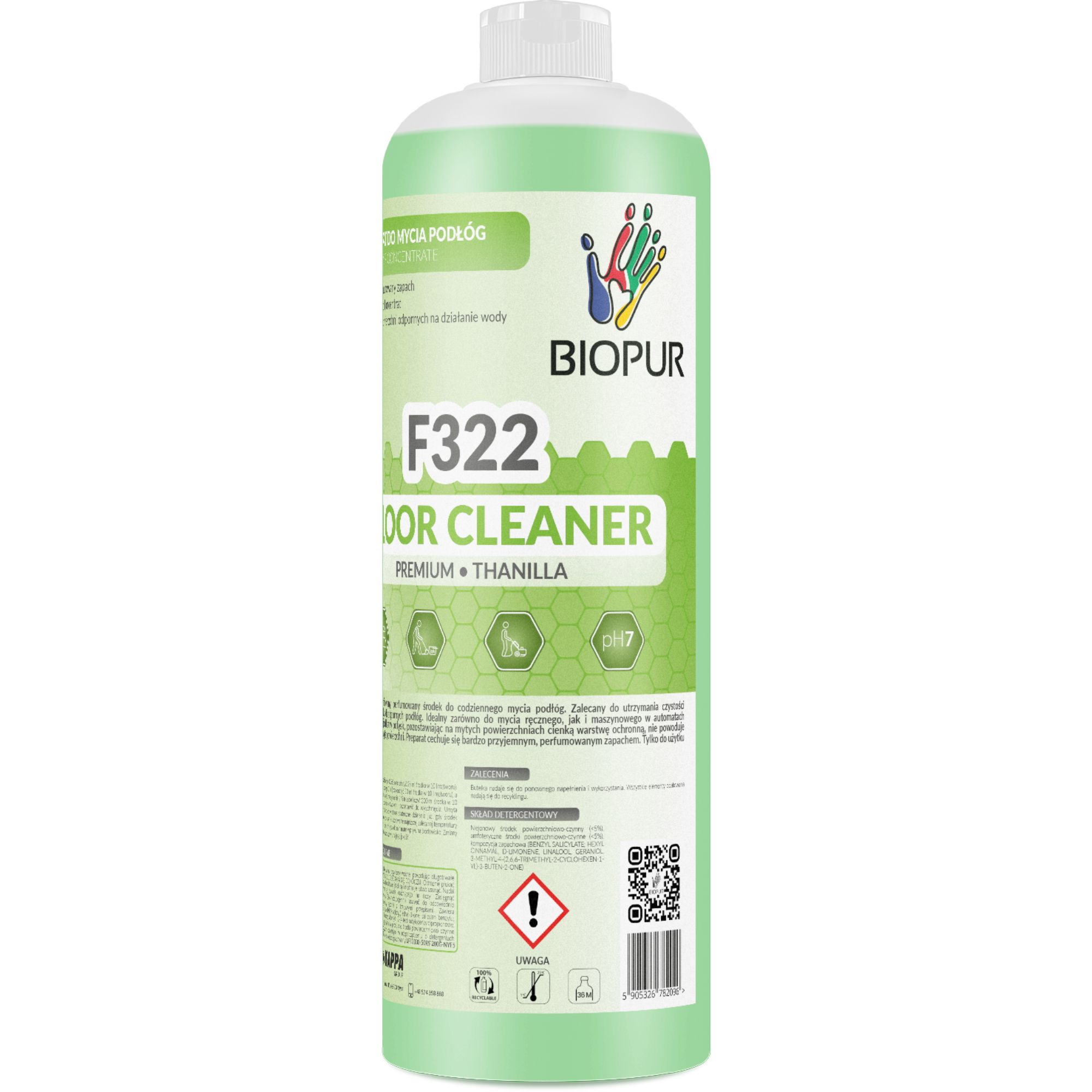 Uniwersalny, neutralny koncentrat do mycia podłóg Biopur Premium F322, Thanilla, 1l