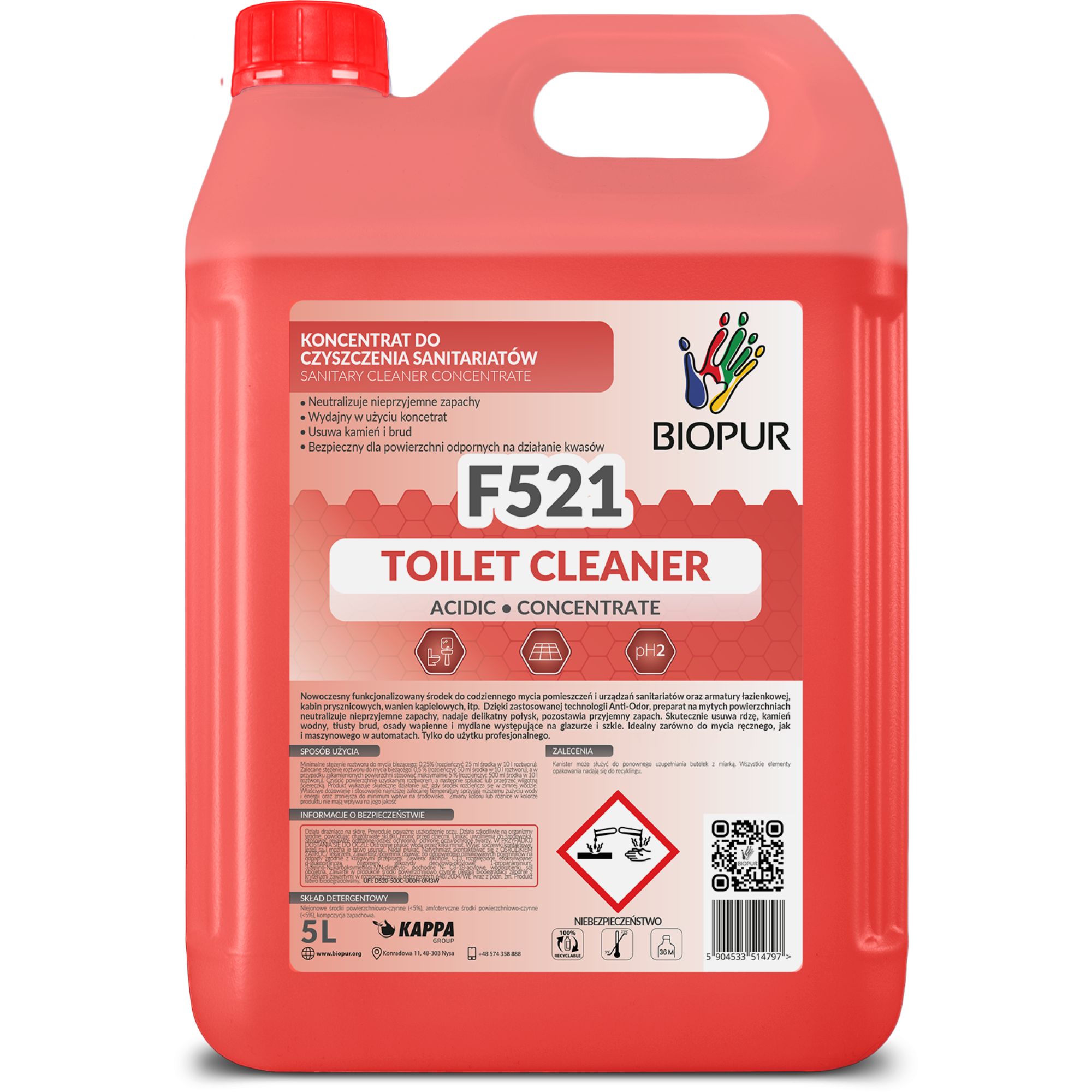 Kwasowy koncentrat do czyszczenia sanitariatów Biopur F521, 5l