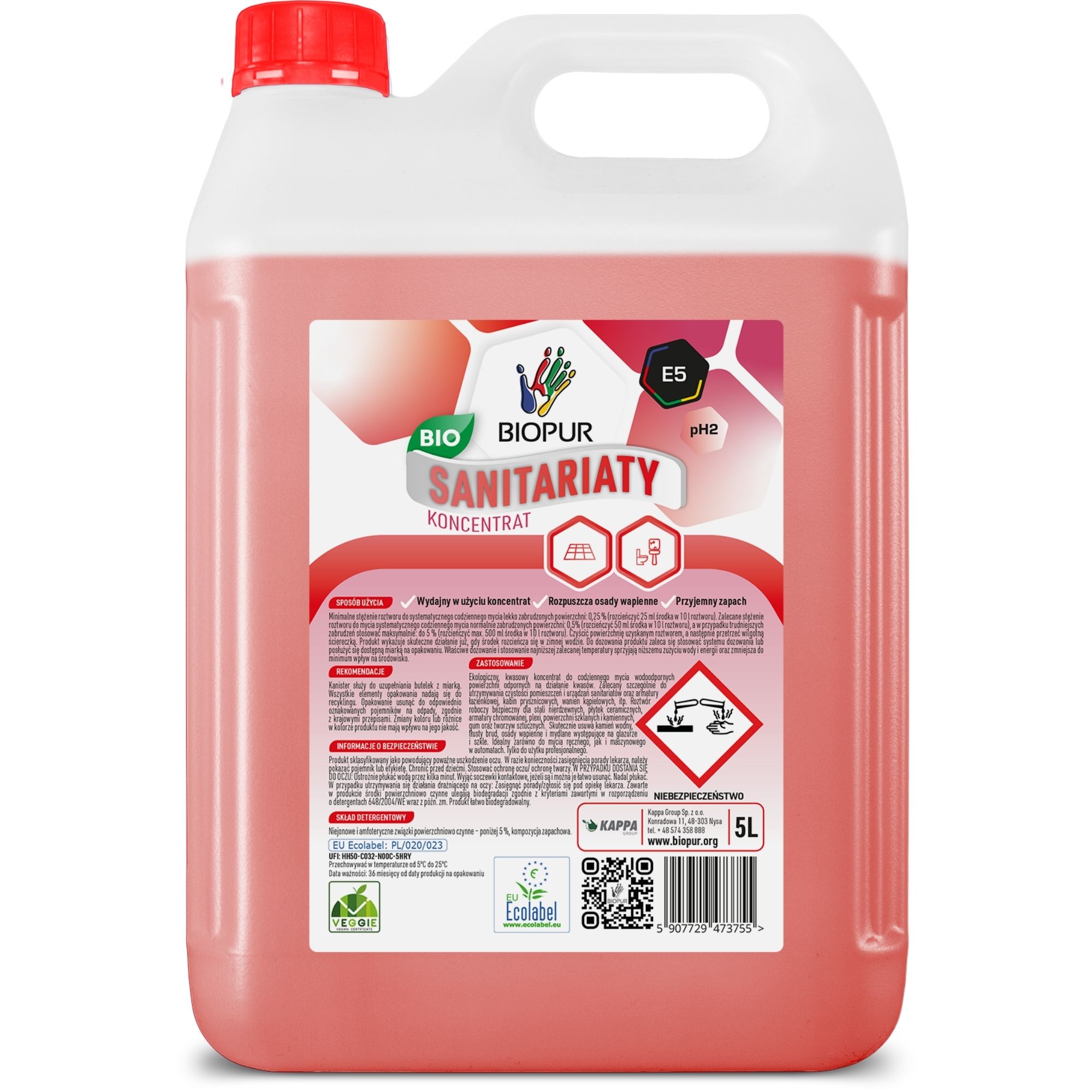 Ekologiczny uniwersalny koncentrat do mycia sanitariatów Biopur E5, 5l