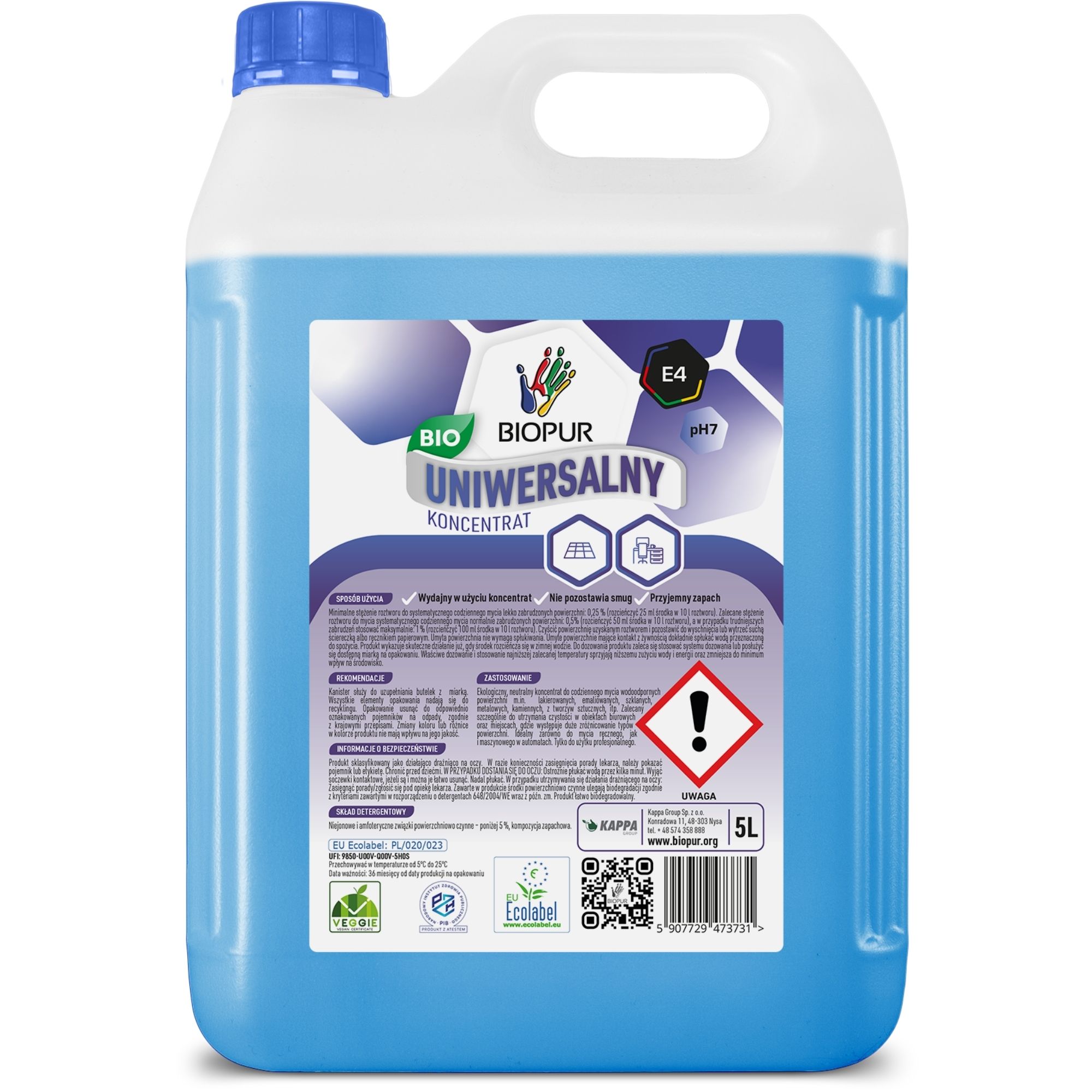 Ekologiczny uniwersalny koncentrat do mycia powierzchni Biopur E4, 5l