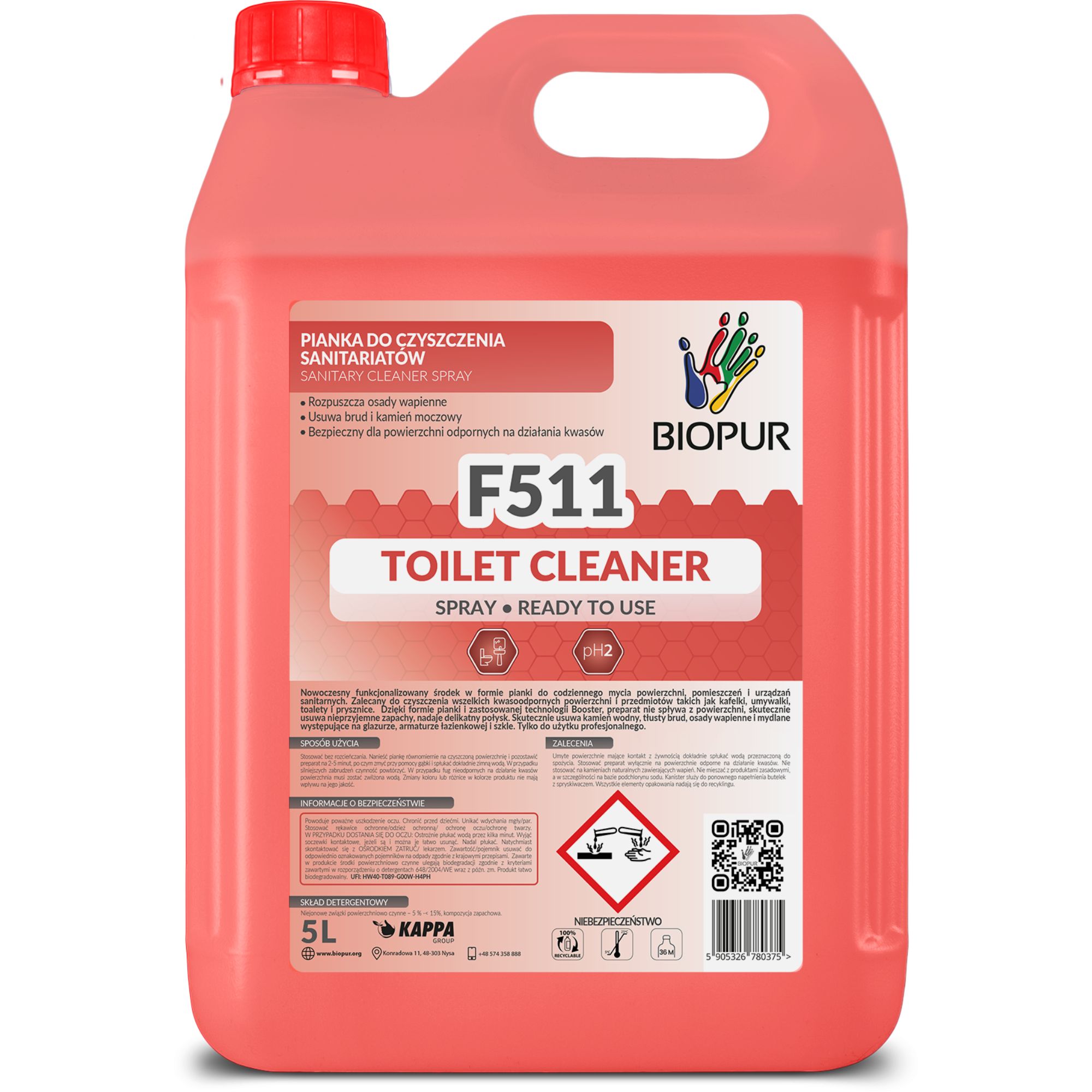 Pianka do czyszczenia sanitariatów Biopur F511, 5l