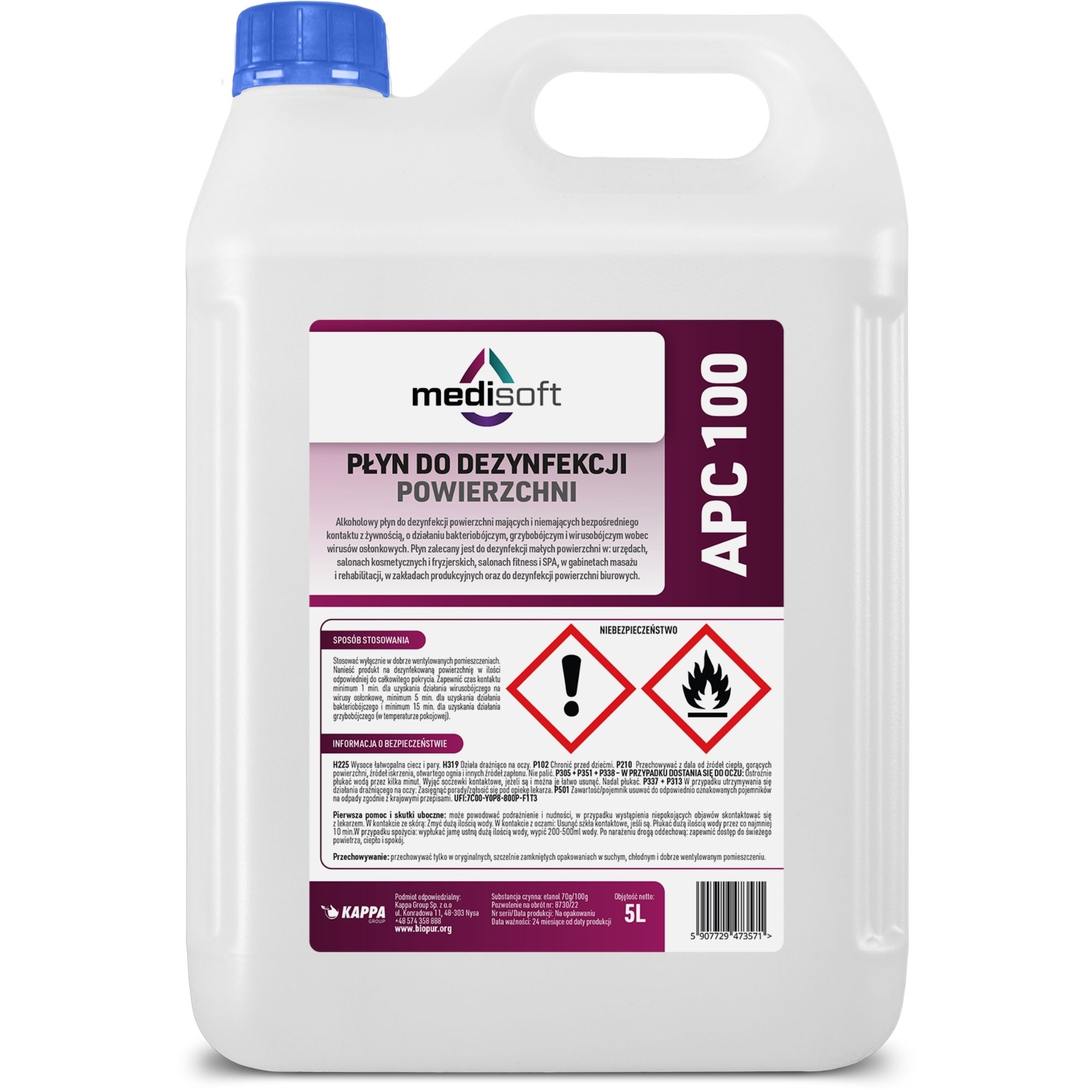 Płyn do dezynfekcji powierzchni Medisoft APC 100, 5l