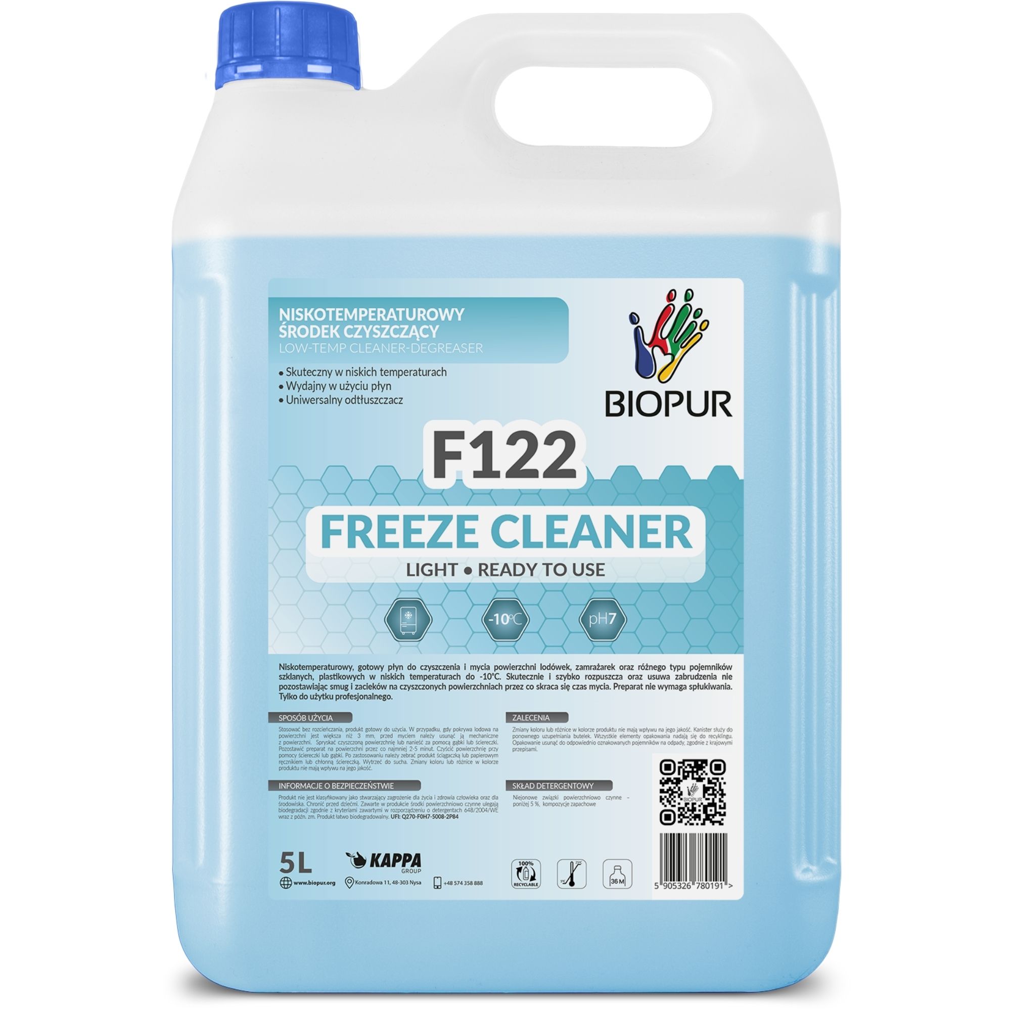 Niskotemperaturowy środek czyszczący Biopur F122, do -5°C, 5l