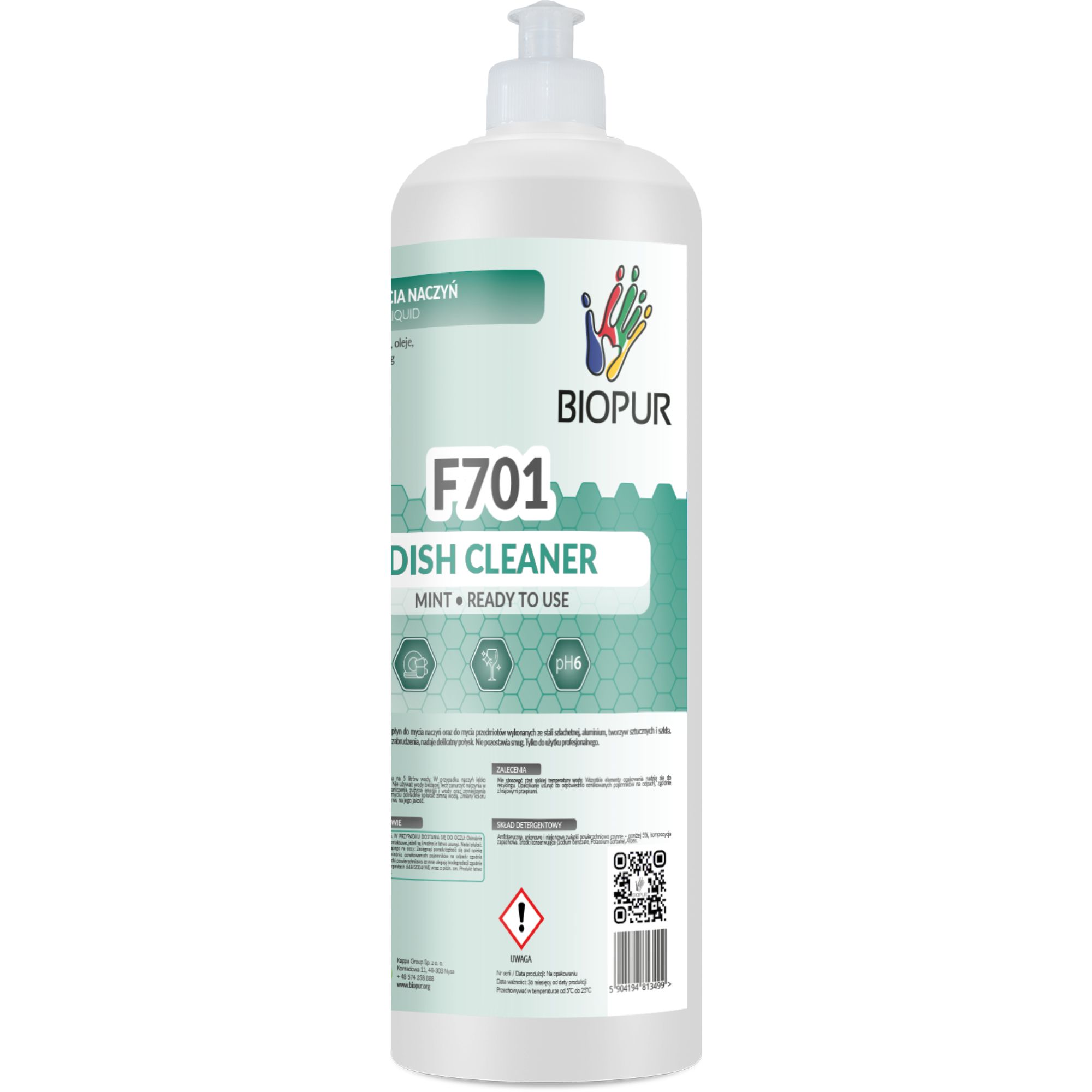 Płyn do mycia naczyń Biopur F701, mięta, 1l