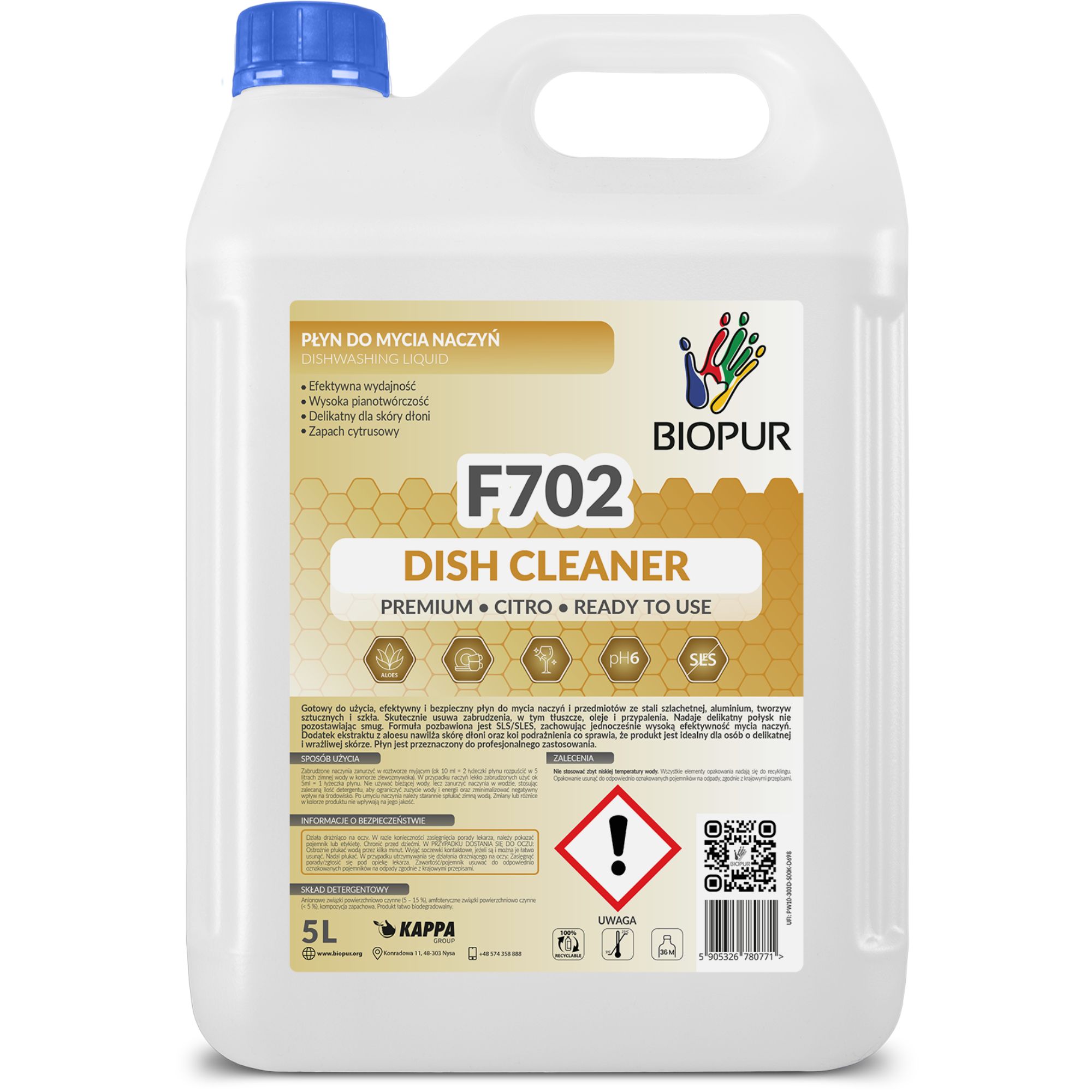 Płyn do mycia naczyń Biopur Premium F702, citro, 5l