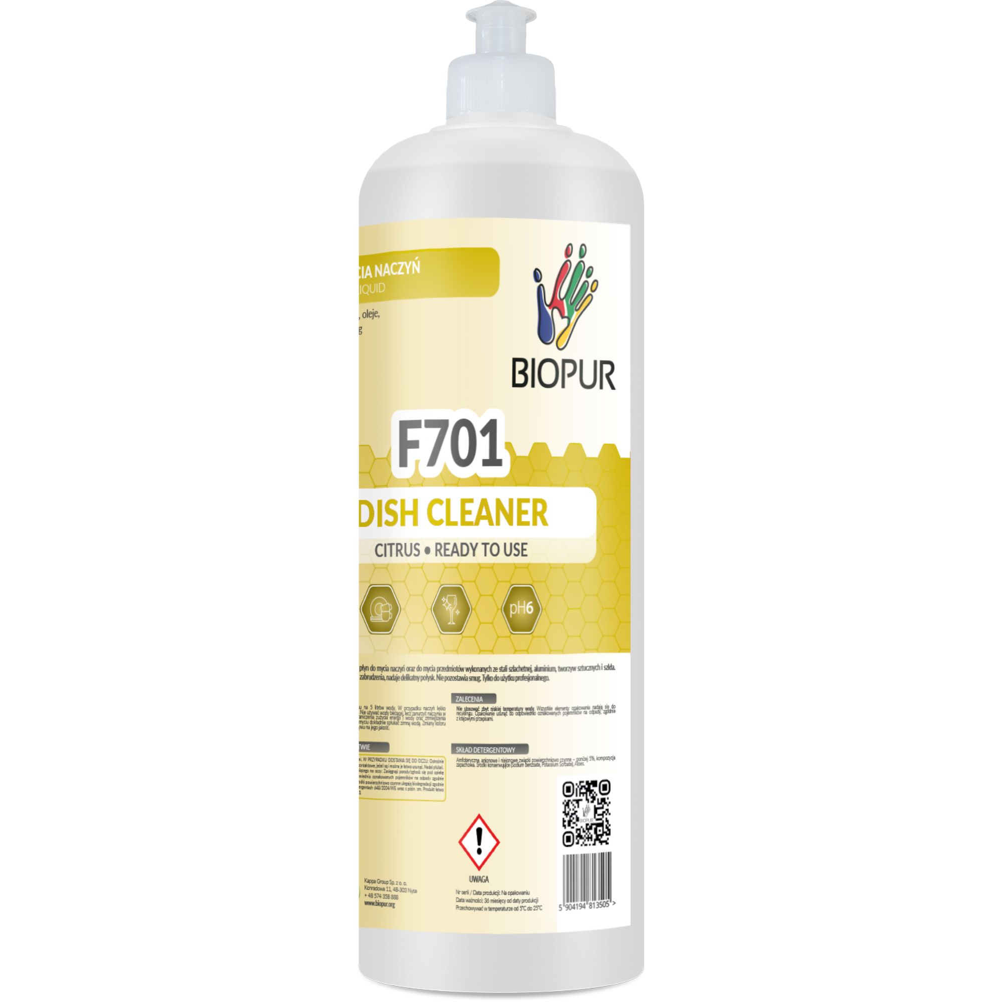 Płyn do mycia naczyń Biopur F701, cytryna, 1l