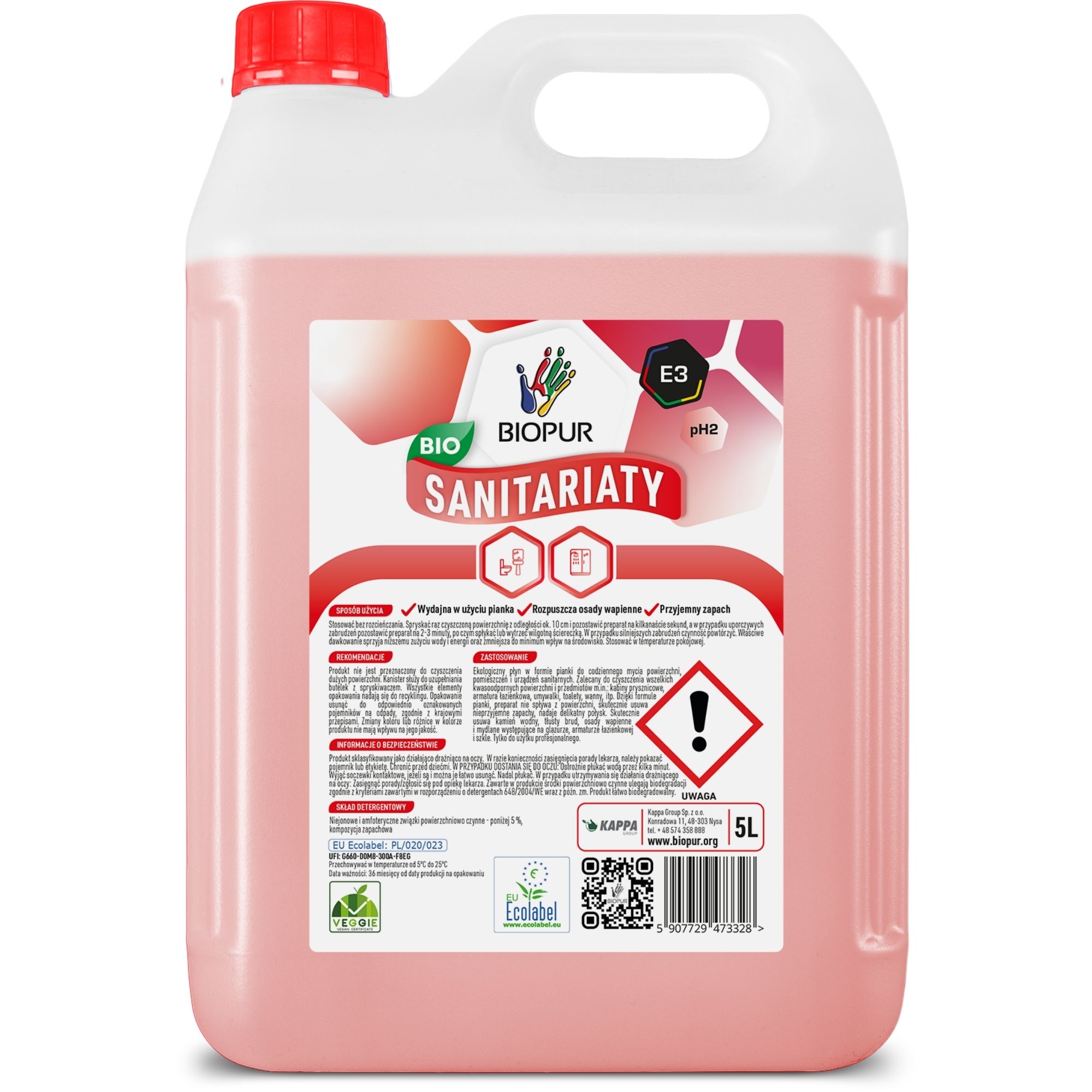 Ekologiczny uniwersalny płyn do mycia sanitariatów Biopur E3, 5l