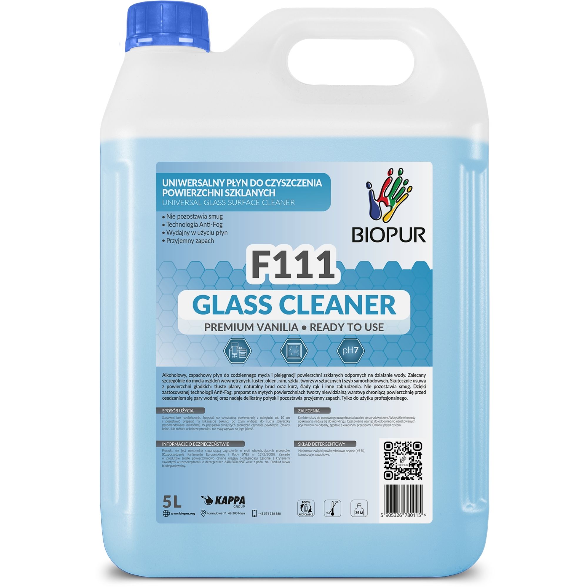 Uniwersalny płyn do czyszczenia powierzchni szklanych Biopur F111, 5l