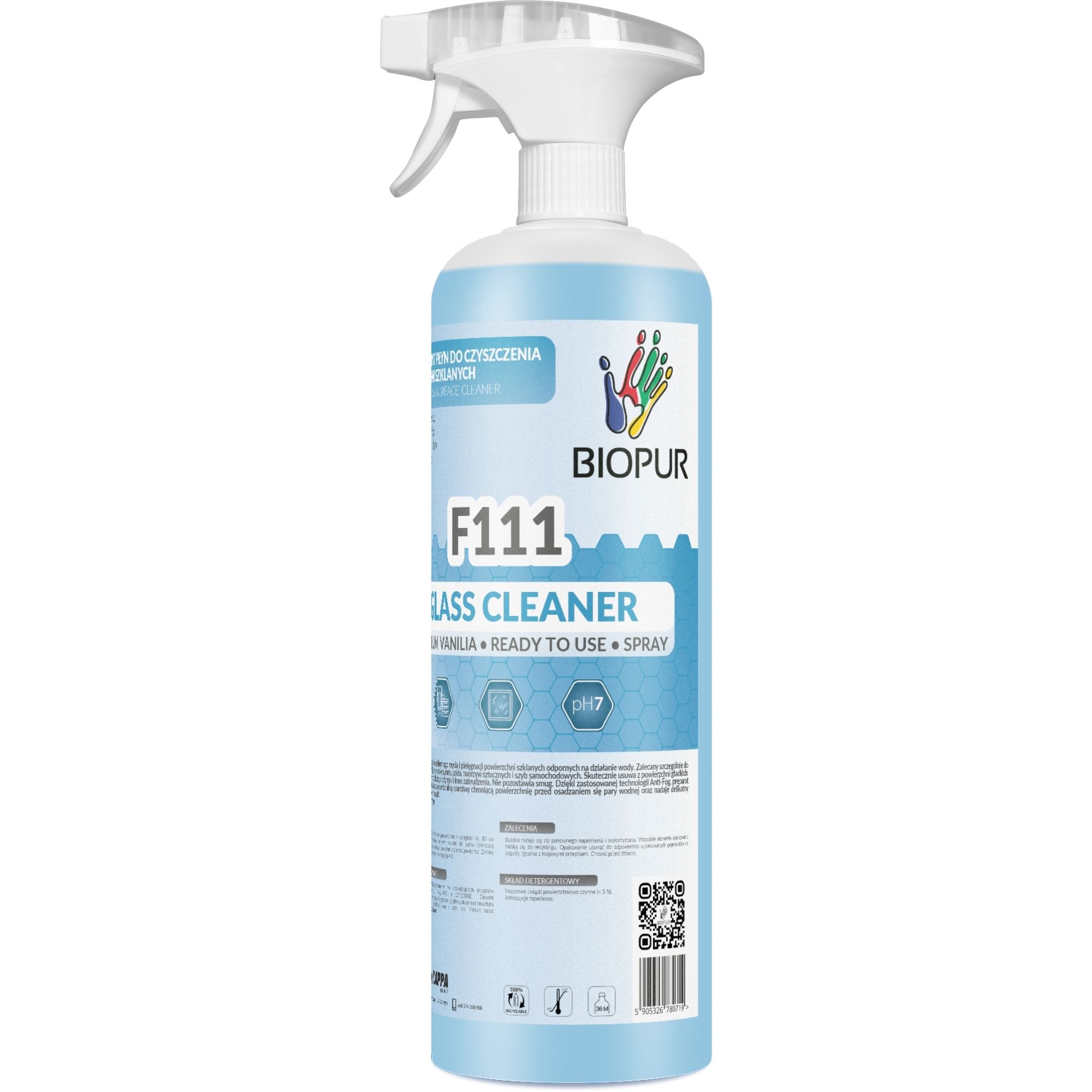 Uniwersalny płyn do czyszczenia powierzchni szklanych Biopur F111, spryskiwacz, 1l