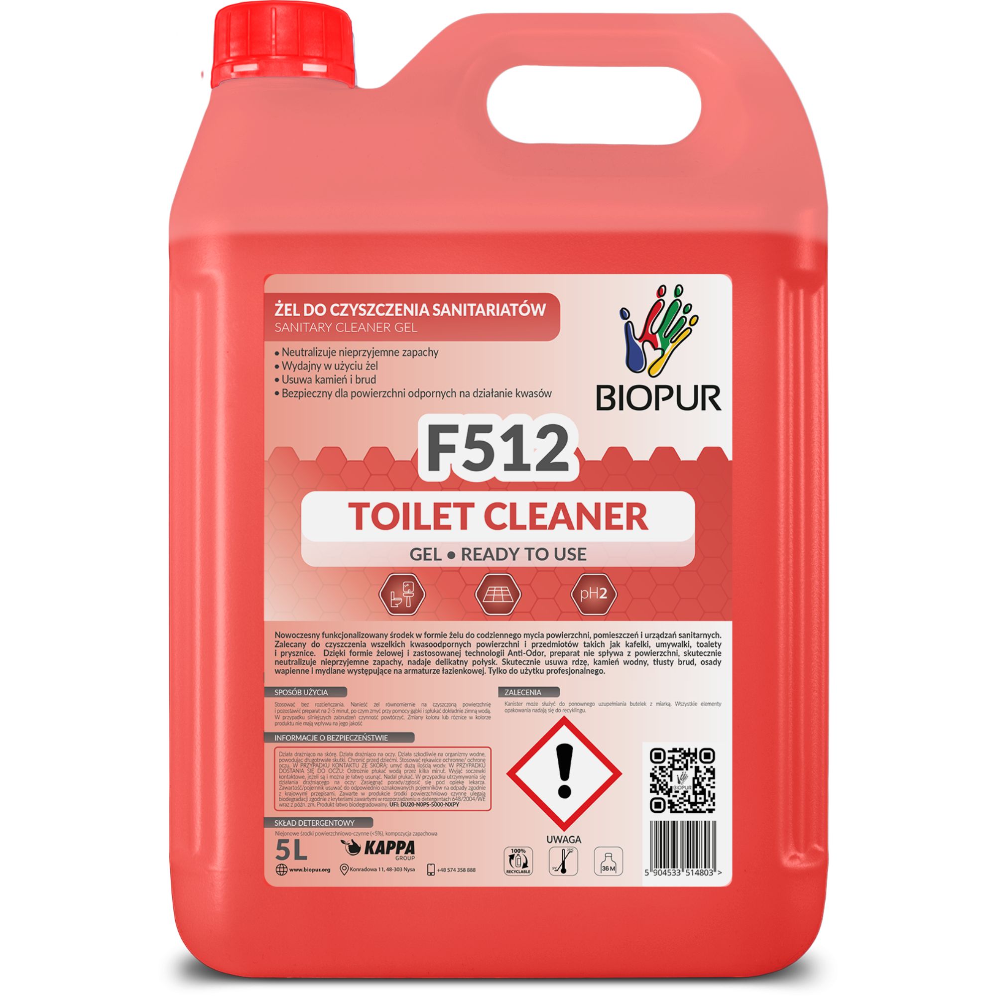 Żel do czyszczenia sanitariatów Biopur F512, 5l