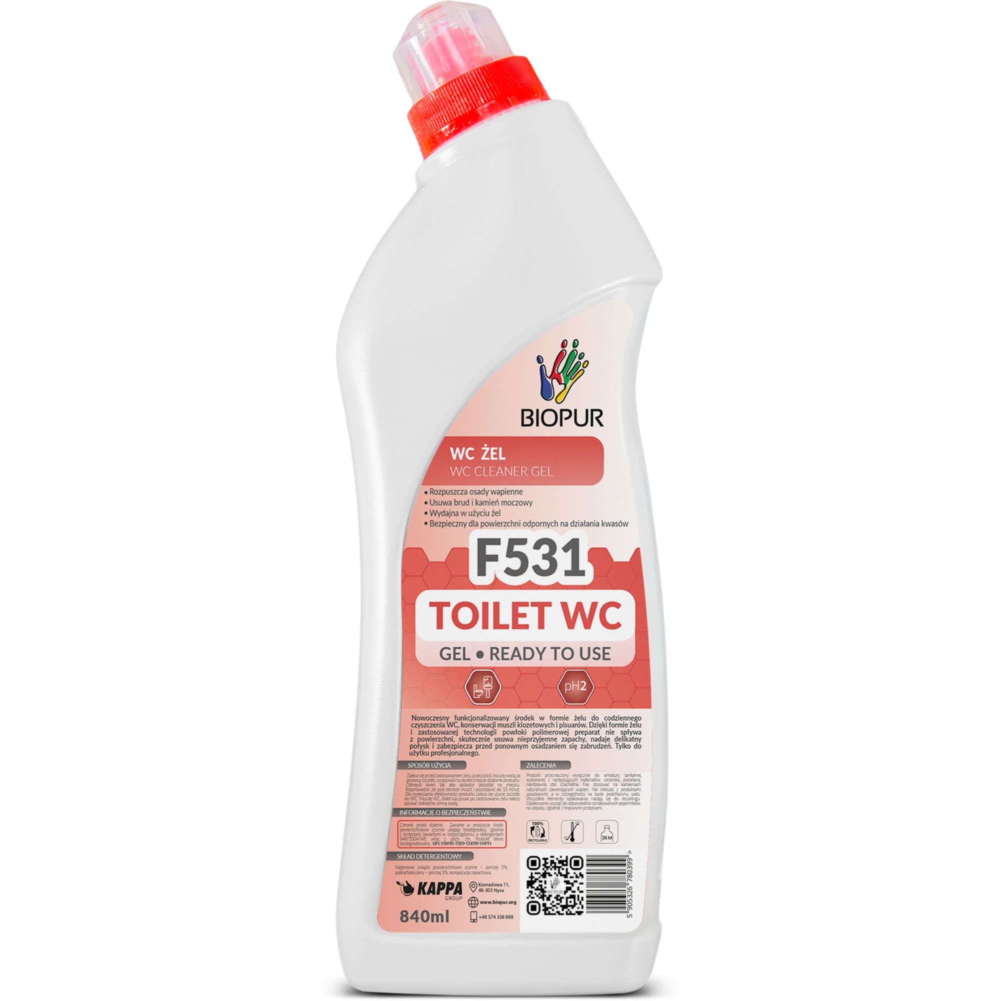 Kwasowy uniwersalny żel do WC Biopur F531, 840ml